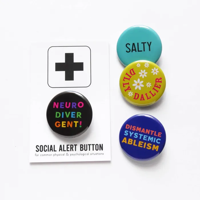 Earrings Word For Word Factory NEURODIVERGENT autistic pinback button