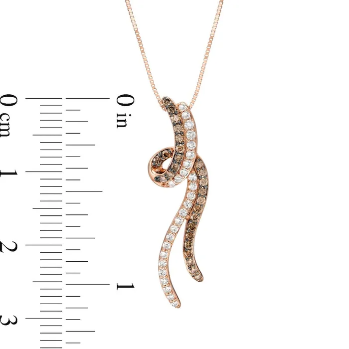 033 CT TW Champagne and White Natural Diamond Ribbon Pendant in 10K Rose Gold Goldia Necklaces 033 CT TW Champagne and White Natural Diamond Ribbon Pendant in 10K Rose Gold Goldia Necklaces
