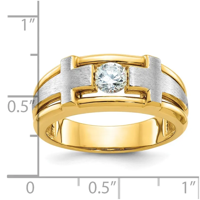 14k Twotone Gold Mens Cross Satin 12 carat Diamond Complete Ring Goldia Rings