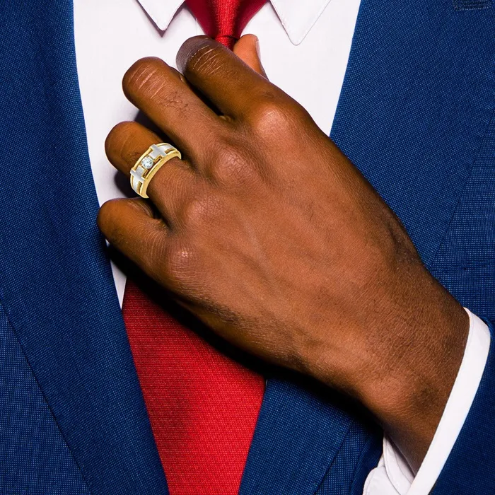 14k Twotone Gold Mens Cross Satin 12 carat Diamond Complete Ring Goldia Rings