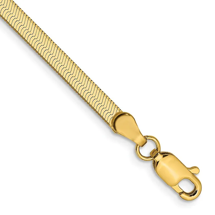 14K Yellow Gold 7 inch 3mm Silky Herringbone with Lobster Clasp Bracelet MDS Bracelets