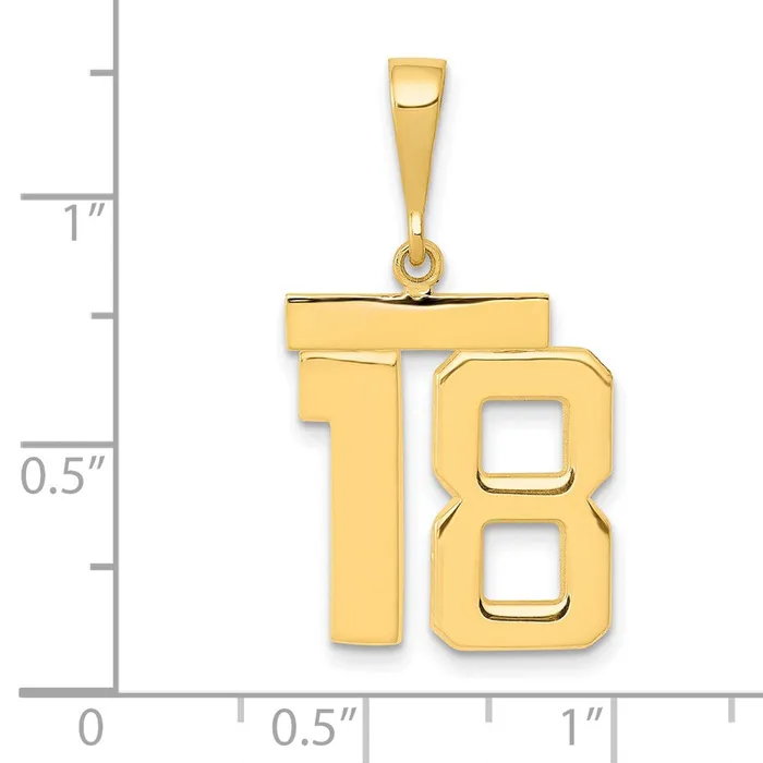 14k Yellow Gold Medium Polished Number 18 Charm Goldia Charm Necklaces