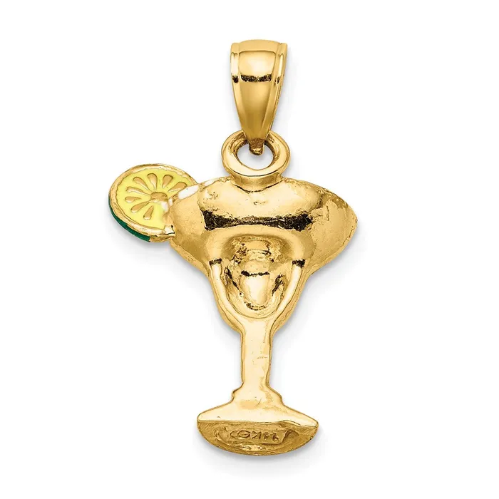 Charm Necklaces 14k Yellow Gold 2D Green Enameled Salted Margarita Drink wLime Charm Goldia