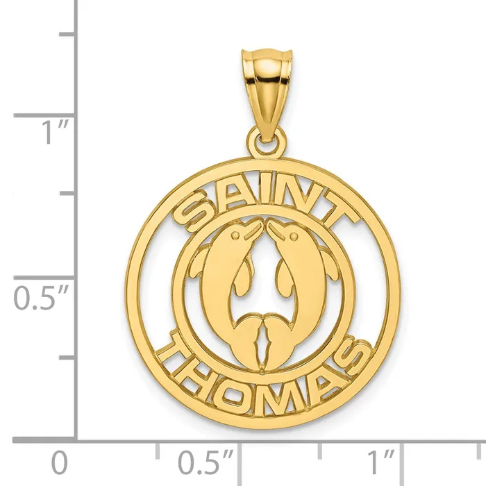 Charm Necklaces 14k Yellow Gold SAINT THOMAS w Dolphins Charm Goldia