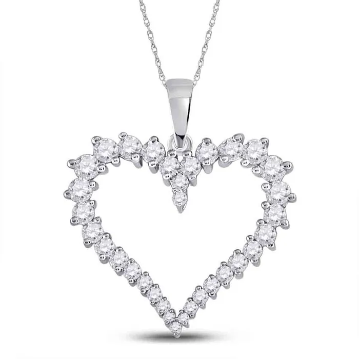 gndatlanta Necklaces 14k White Gold Round Diamond Outline Heart Pendant 34 Cttw