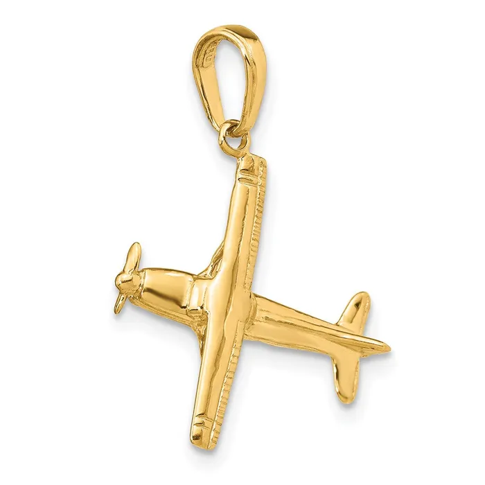Goldia PreStyled Sets 14k Yellow Gold 3D HighWing Airplane Pendant
