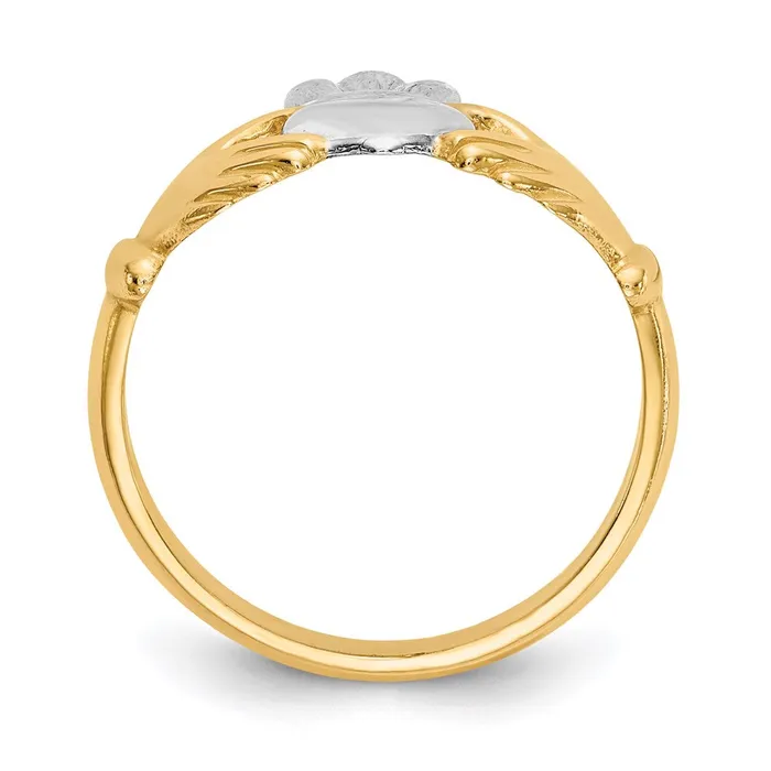 Goldia Rings 14k Yellow Gold Polished and Rhodium Claddagh Ring