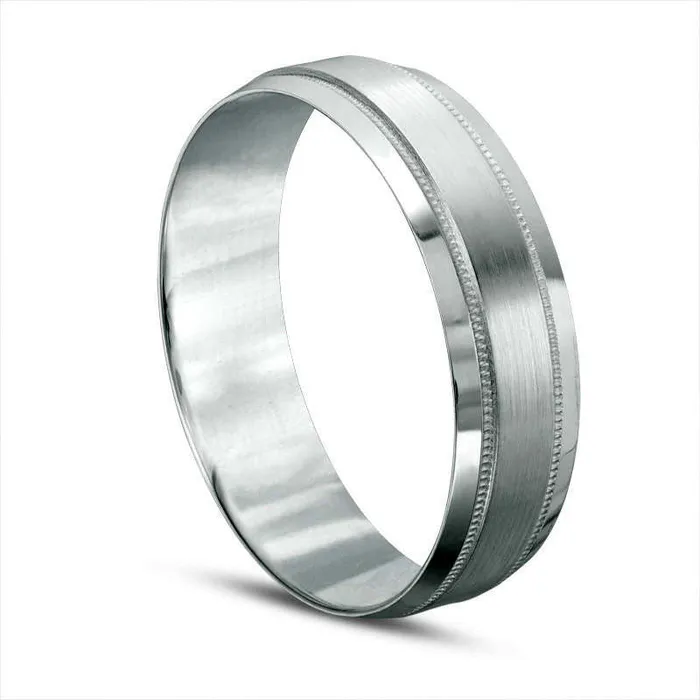 Goldia Rings Mens 60mm Brushed Center Milgrain Comfort Fit Wedding Band in Solid 10K White Gold Goldia Rings Mens 60mm Brushed Center Milgrain Comfort Fit Wedding Band in Solid 10K White Gold