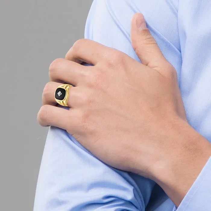 Goldia Rings Solid 14k Yellow Rhodium A Simulated CZ mens Ring