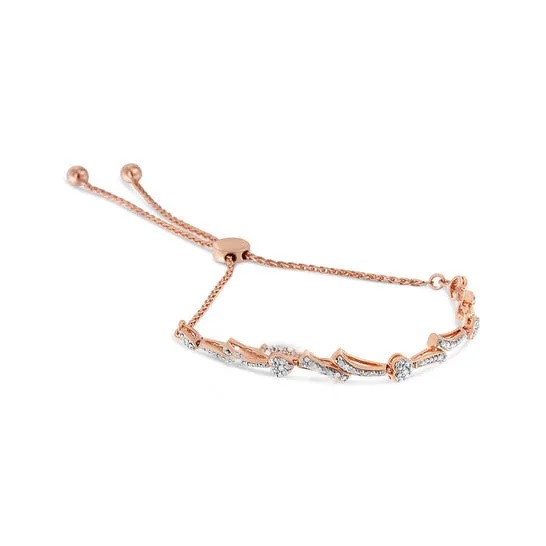 JMS always Bracelets Original 14K Rose Gold Plated 925 Sterling Silver Diamond Accent Heart and Wave Link Bolo Bracelet IJ Color I2I3 Clarity 6 to 9 Adjustable