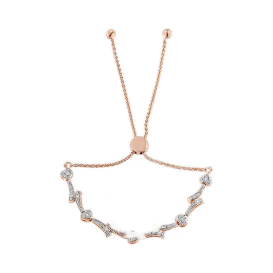 JMS always Bracelets Original 14K Rose Gold Plated 925 Sterling Silver Diamond Accent Heart and Wave Link Bolo Bracelet IJ Color I2I3 Clarity 6 to 9 Adjustable