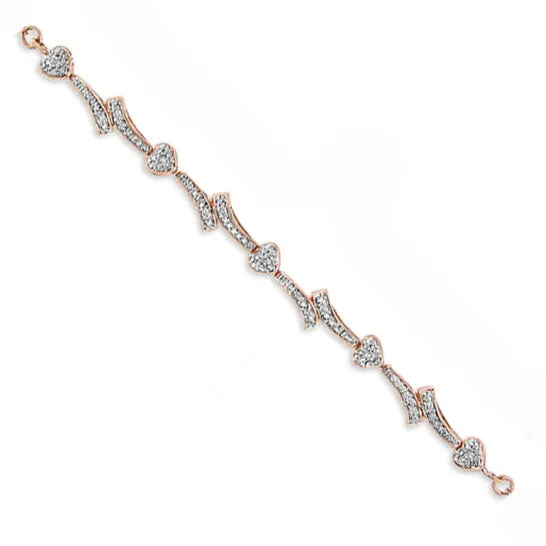 JMS always Bracelets Original 14K Rose Gold Plated 925 Sterling Silver Diamond Accent Heart and Wave Link Bolo Bracelet IJ Color I2I3 Clarity 6 to 9 Adjustable