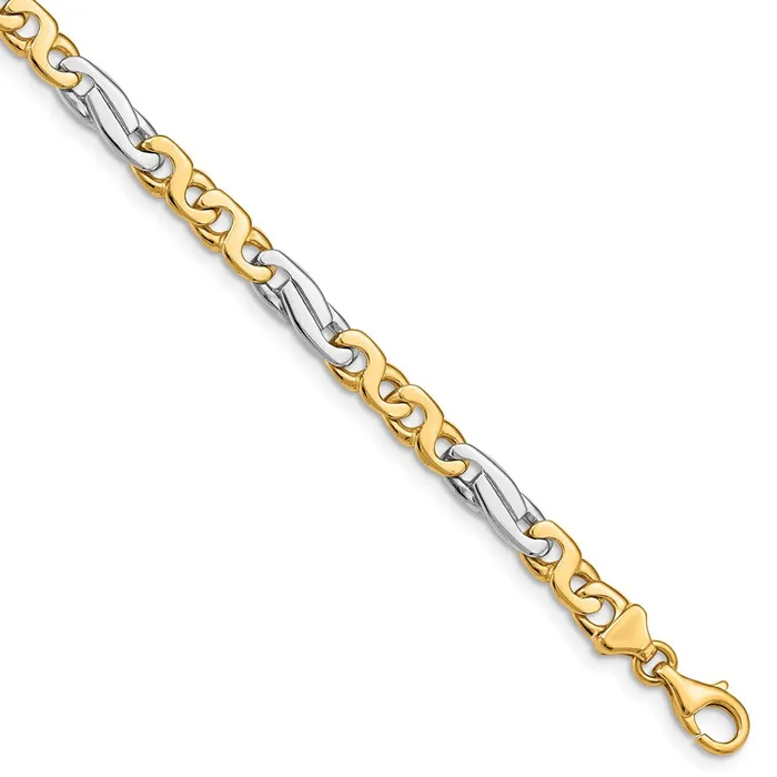 MDS Bracelets Solid 14K Twotone Gold 9 inch 6mm Hand Polished Fancy Link with Fancy Lobster Clasp Bracelet