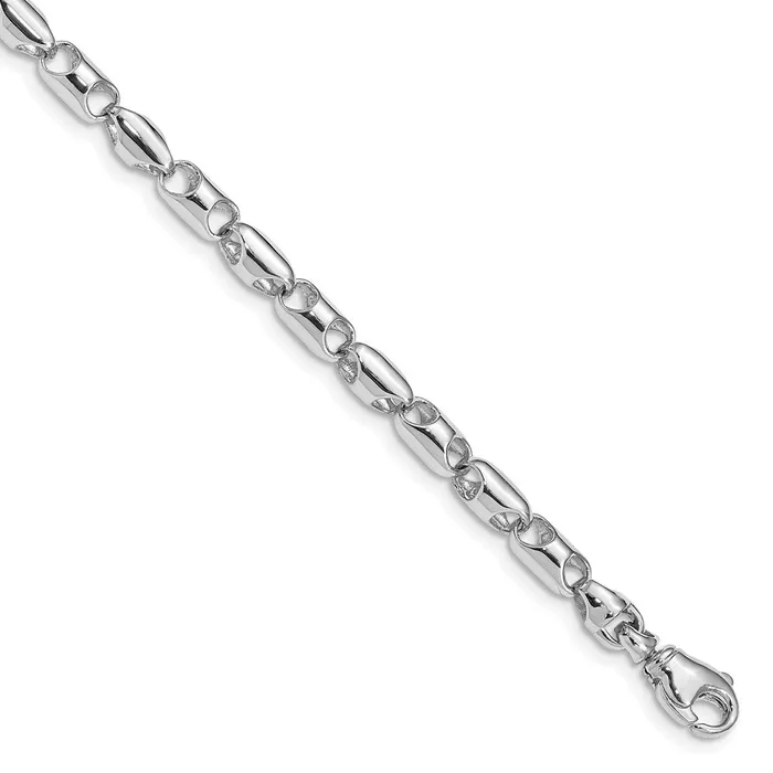 MDS Solid 14K White Gold 8 inch 41mm Polished Fancy Barrel Link with Fancy Lobster Clasp Bracelet Bracelets