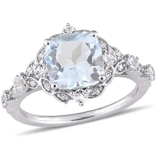 Original Aquamarine White Sapphire and Diamond Accent Vintage Ring JMS always Rings Original Aquamarine White Sapphire and Diamond Accent Vintage Ring JMS always Rings
