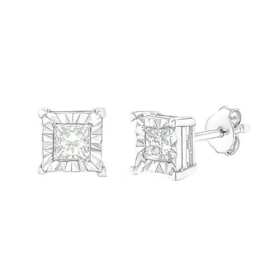 Original Haus of Brilliance 925 Sterling Silver 14 Cttw Miracle Set Princesscut Diamond Solitaire Stud Earrings HI Color I1I2 Clarity JMS always Earrings