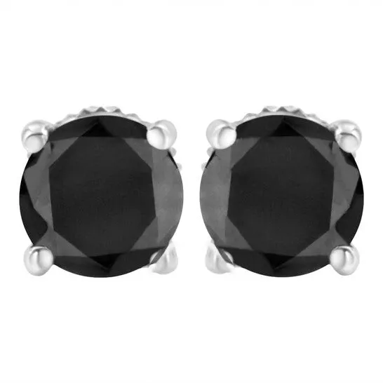Original Haus of Brilliance Sterling Silver 2 cttw Black Diamond ScrewBack 4Prong Classic Stud Earrings ColorEnhanced I2I3 JMS always Earrings