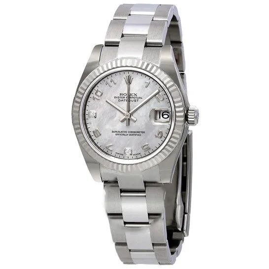 Original Rolex Datejust Lady 31 White Goldust Mother of Pearl Dial Stainless Steel Oyster Bracelet Automatic Watch 178274WGDMADO JMS always Bracelets