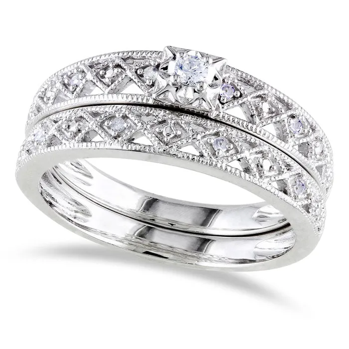 Rings Goldia 010 CT TW Natural Diamond Art Deco Bridal Engagement Ring Set in Sterling Silver Rings Goldia 010 CT TW Natural Diamond Art Deco Bridal Engagement Ring Set in Sterling Silver