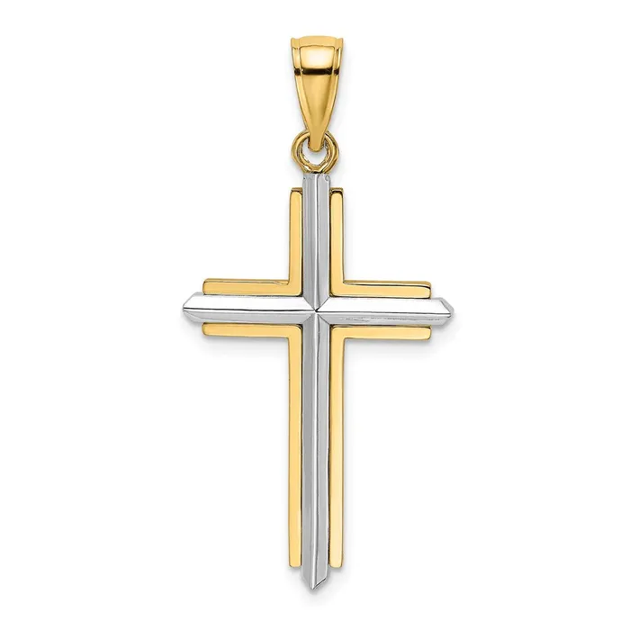 14K Twotone Polished Cross Charm TreasureFineJewelers Charm Necklaces