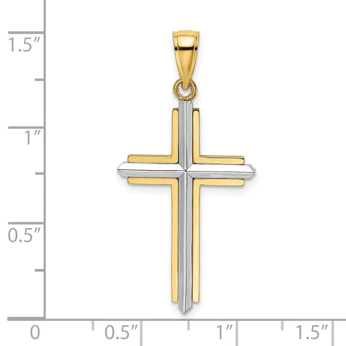 14K Twotone Polished Cross Charm TreasureFineJewelers Charm Necklaces