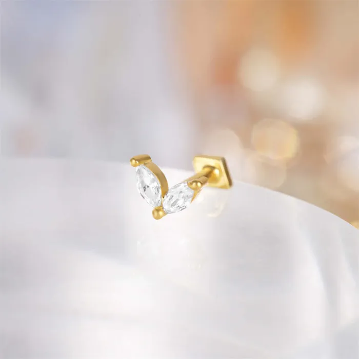 925 Silver Double Leaf Square CZ Diamond Front And Back Earring Trendolla Jewelry Earrings