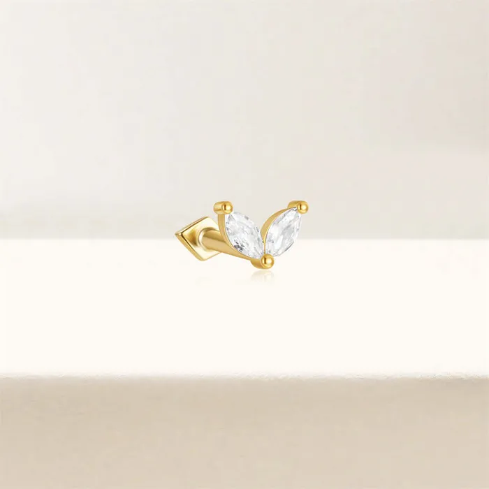 925 Silver Double Leaf Square CZ Diamond Front And Back Earring Trendolla Jewelry Earrings