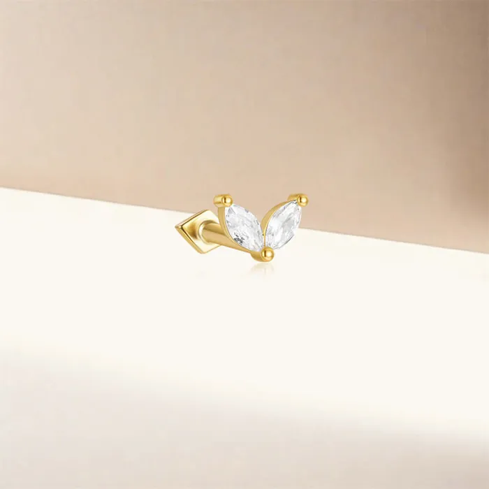 925 Silver Double Leaf Square CZ Diamond Front And Back Earring Trendolla Jewelry Earrings
