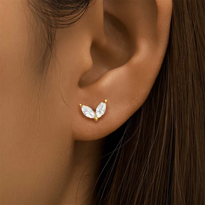 925 Silver Double Leaf Square CZ Diamond Front And Back Earring Trendolla Jewelry Earrings