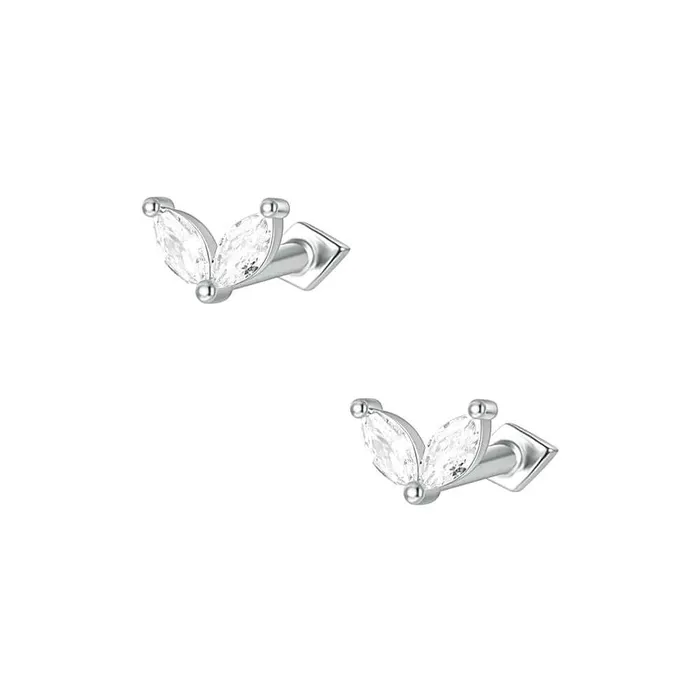 925 Silver Double Leaf Square CZ Diamond Front And Back Earring Trendolla Jewelry Earrings