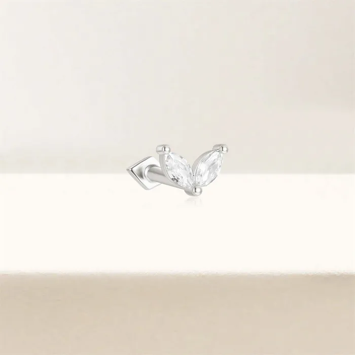 925 Silver Double Leaf Square CZ Diamond Front And Back Earring Trendolla Jewelry Earrings