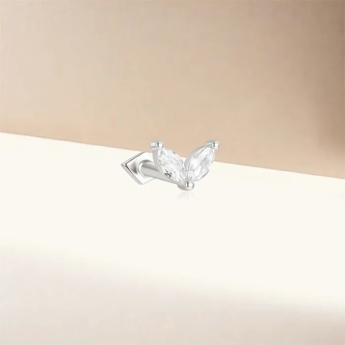 925 Silver Double Leaf Square CZ Diamond Front And Back Earring Trendolla Jewelry Earrings