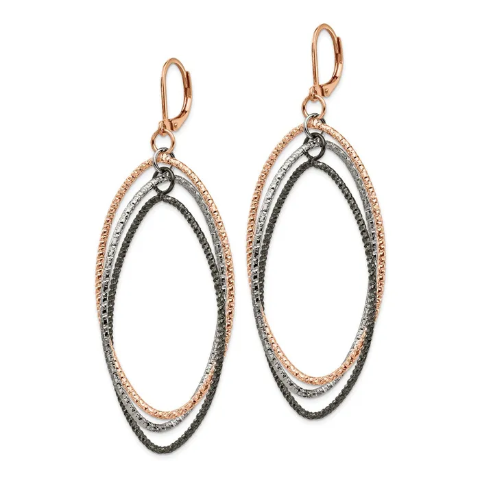 Earrings TreasureFineJewelers Stainless Steel Polished and Textured Gun Rose IP Leverback Earrings