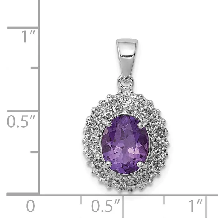 Necklaces TreasureFineJewelers Sterling Silver Rhodium Plated Amethyst and Diamond Pendant
