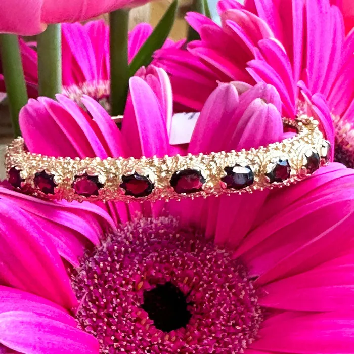 ONeills Estate Jewelry PreStyled Sets 14 Karat Yellow Gold Bangle w Garnets 24000377 ONeills Estate Jewelry PreStyled Sets 14 Karat Yellow Gold Bangle w Garnets 24000377