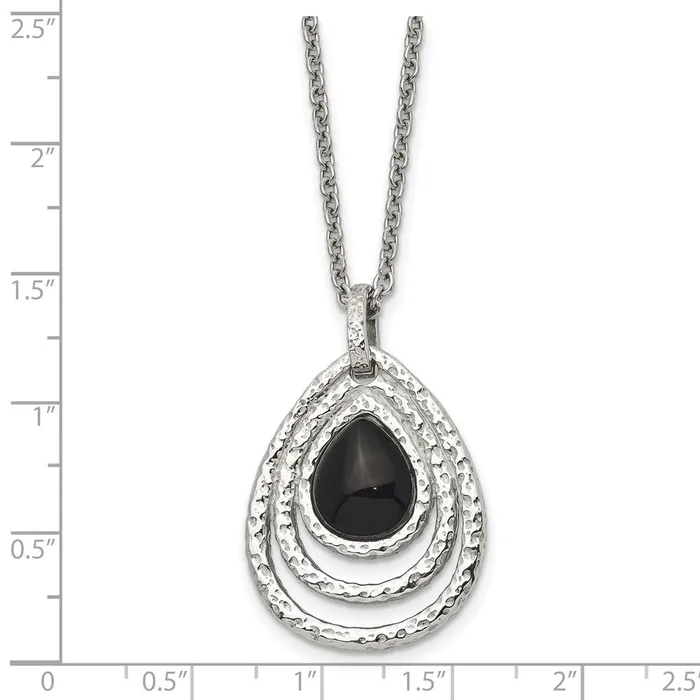 Stainless Steel Polished Textured Black Onyx 18in w2in ext Necklace TreasureFineJewelers Necklaces