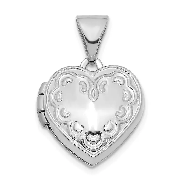 TreasureFineJewelers 14K White Gold Textured 13mm Heart Locket Pendant Necklaces