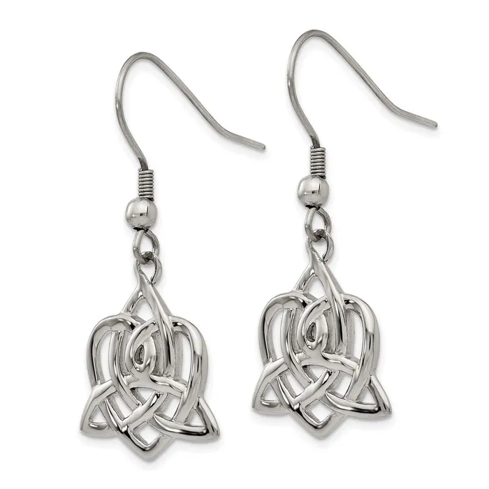 TreasureFineJewelers Earrings Stainless Steel Polished Heart Trinity Knot Shepherd Hook Earrings