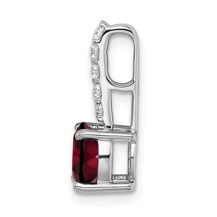 TreasureFineJewelers Necklaces 14k White Gold Round Garnet and Diamond Pendant