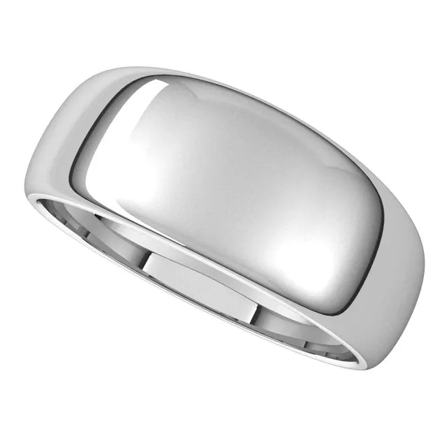 TreasureFineJewelers Rings 10K White Gold 8 mm Half Round Tapered Wedding Band