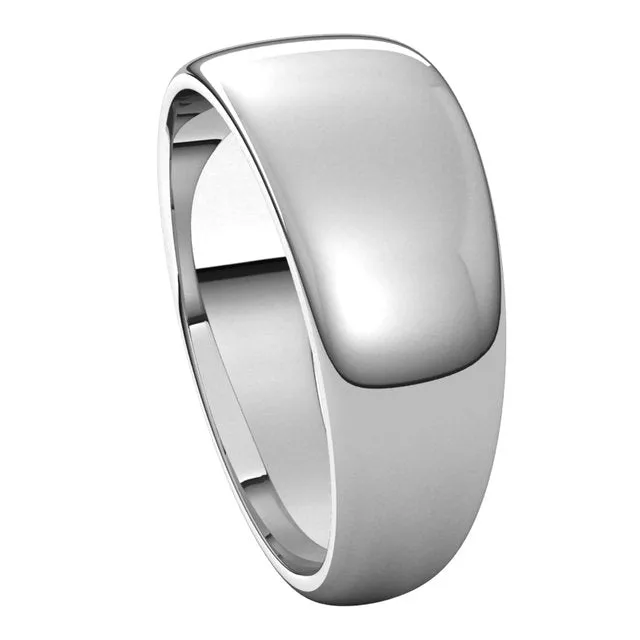 TreasureFineJewelers Rings 10K White Gold 8 mm Half Round Tapered Wedding Band