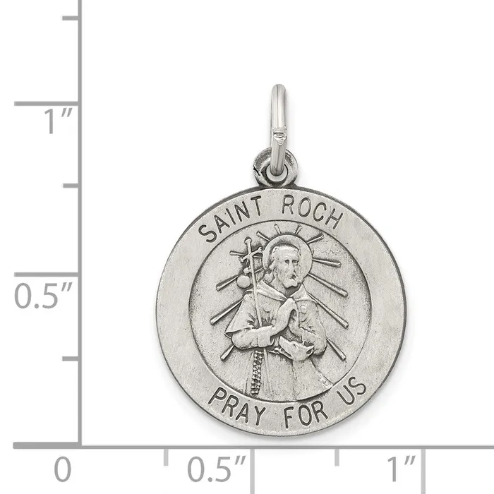 TreasureFineJewelers Rings Sterling Silver Antiqued Saint Roch Medal