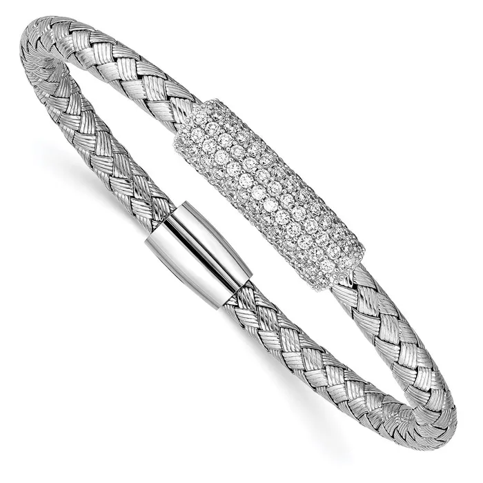 Bracelets WB Choice Jewelry Sterling Silver Polished Rhodiumplated CZ Magnetic Mesh BraceletWBCQB953