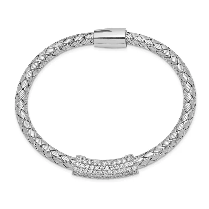 Bracelets WB Choice Jewelry Sterling Silver Polished Rhodiumplated CZ Magnetic Mesh BraceletWBCQB953