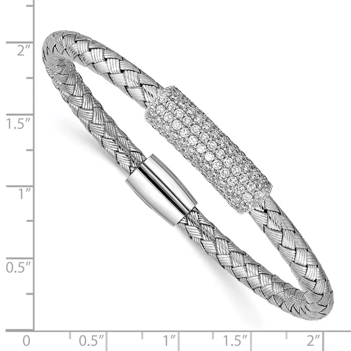 Bracelets WB Choice Jewelry Sterling Silver Polished Rhodiumplated CZ Magnetic Mesh BraceletWBCQB953