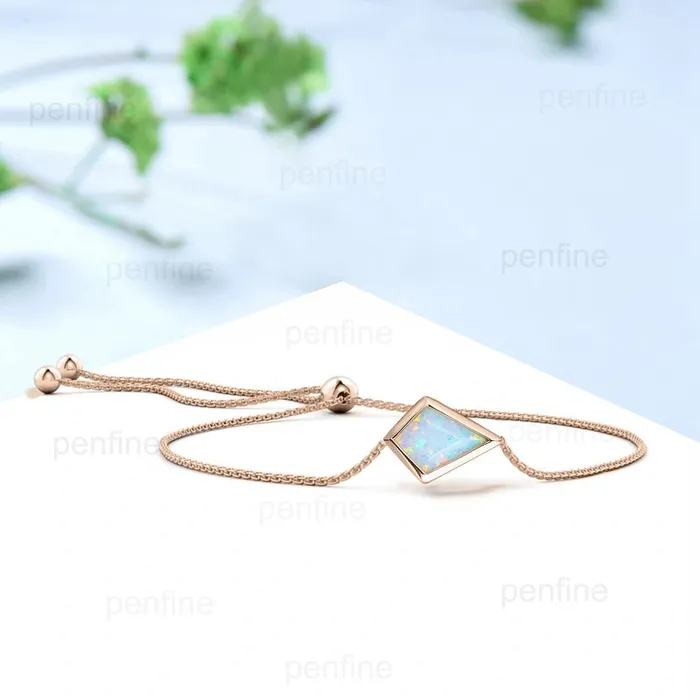 PENFINE Bracelets Bezel Set Kite cut white opal bracelet Minimalist dainty bracelet vintage unique Stackable Bracelet For Women art deco anniversary gift
