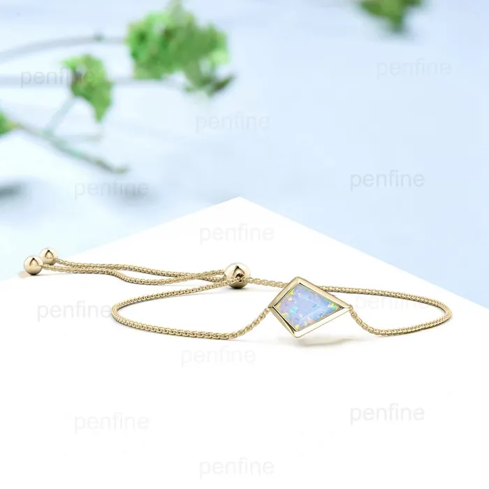 PENFINE Bracelets Bezel Set Kite cut white opal bracelet Minimalist dainty bracelet vintage unique Stackable Bracelet For Women art deco anniversary gift