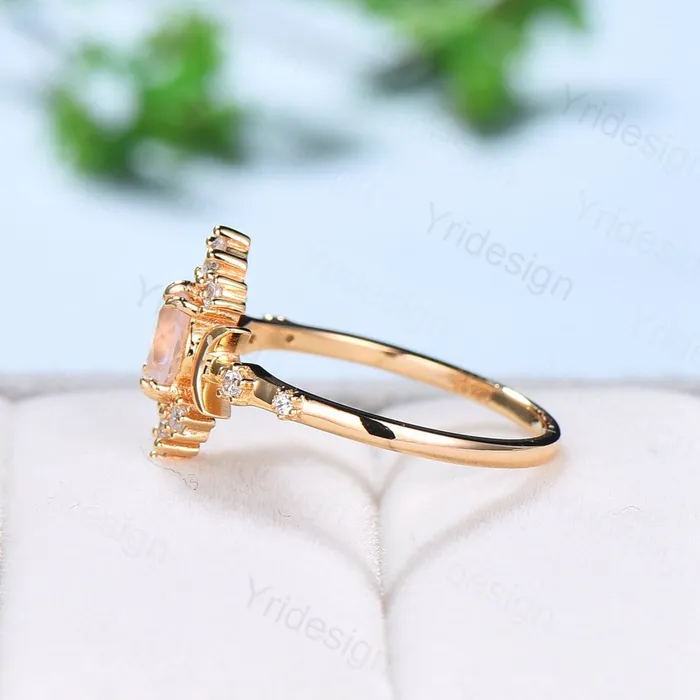 Unique alexandrite engagement ring 5mm dainty round color changing stone vintage cluster opal moonstone Boho wedding ring for women PENFINE Rings