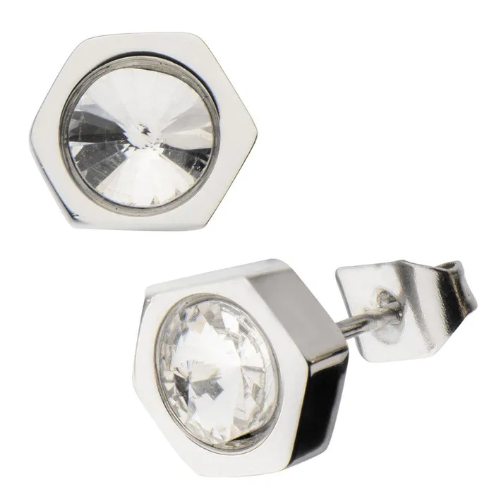 Bracelets Silver Tone Stainless Steel Crystal Hexagon Studs INOX JEWELRY