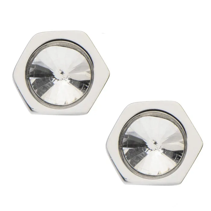 Bracelets Silver Tone Stainless Steel Crystal Hexagon Studs INOX JEWELRY